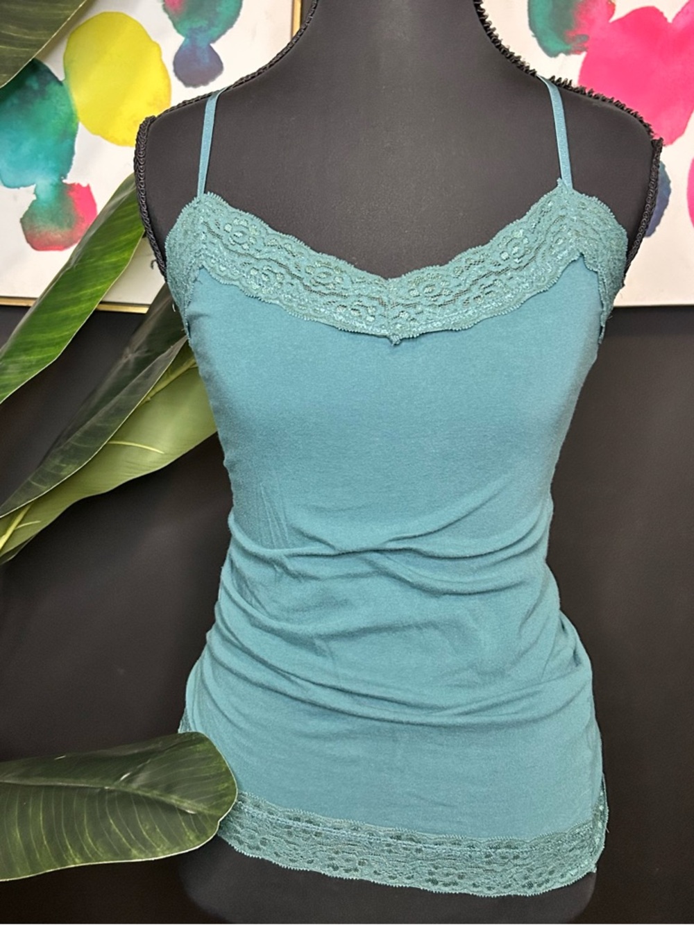 Lace Trim Teal Camisole Tank Top